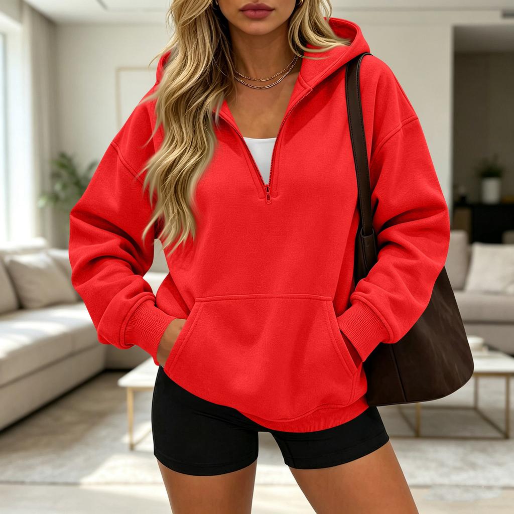 Women's Casual Half Zip Long Sleeve Hooded Sweatshirt for Daily Wear