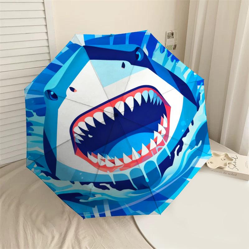 1pc Shark Teeth Water Pattern Umbrella Design Automatic Opening and Closing Umbrella, High-quality Travel Umbrella, c1128186