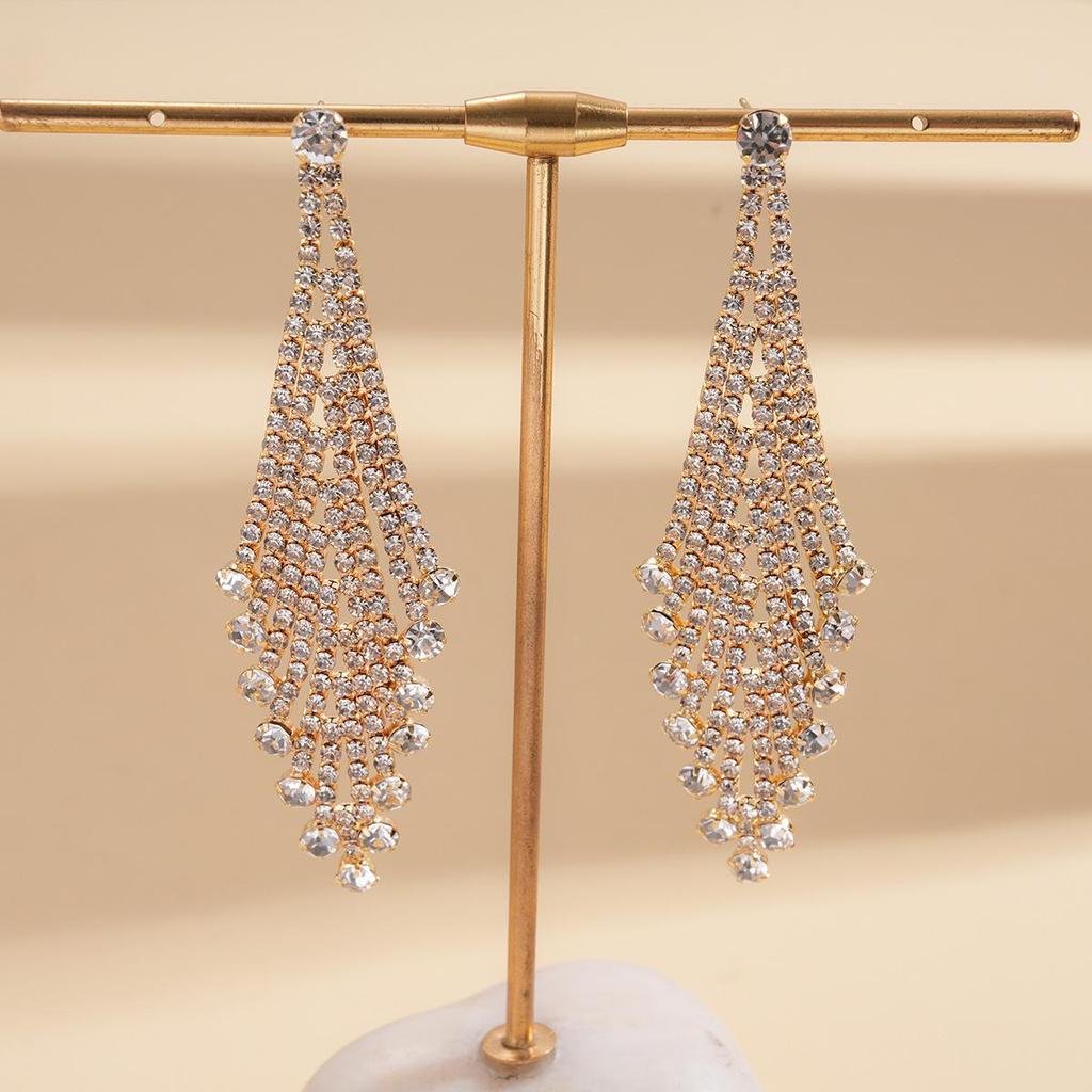 Silver Needle Rhinestone Tassel Earrings: Light Luxury, Geometric Design, Fashionable & Exquisite Studs for Women