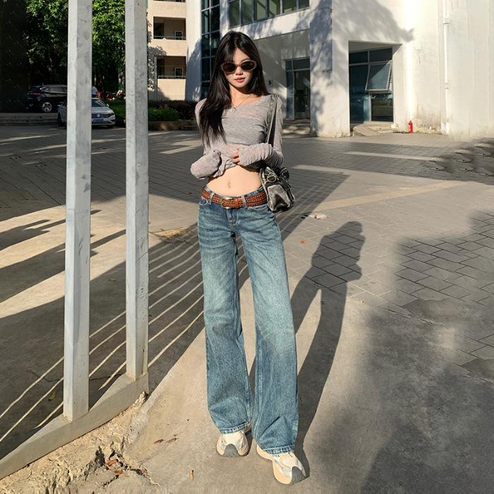 

American Retro High-Waisted Wide-Leg Jeans: Slimming, Flattering, Versatile Straight-Leg Pants for Tall Women - Autumn New Arrival. Extra Large