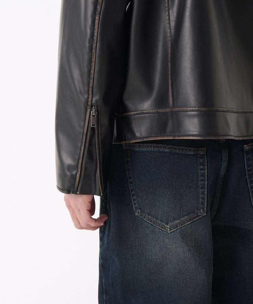 Musinsa Standard Faded Synthetic Leather Racer Jacket [Black]