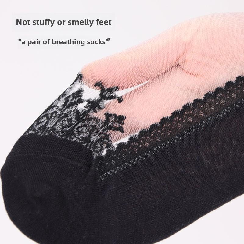 5 Pairs of Cool Clear Crystal Glass Stockings Short Tube Socks Women's Summer Invisible Socks