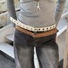 Adjustable Fashion Grommet Belt Textured Silver Round Buckle Belt  Goth Club Night Out