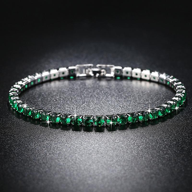 2025 New Fashion Green Crystal Friendship Bracelets Bangles for Women Silver Color Round Zircon Charm Bracelet Braclet Gifts