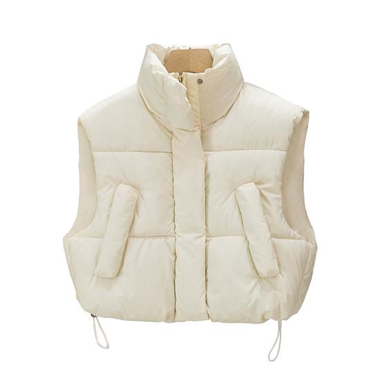 

Женский толстый теплый жилет осень-зима застежка-молния свободная куртка с карманами ветрозащитный стоячий воротник жилет для повседневной носки свиданий улица офис XXL бежевый