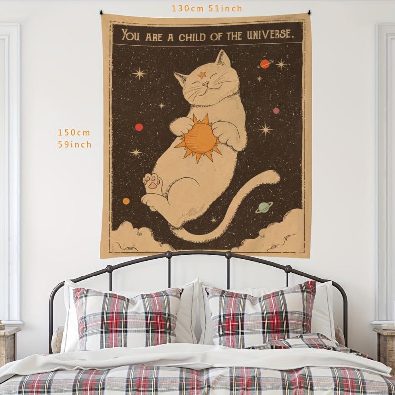 VIKAMA Child of the Universe Cat Tapestry Vintage Esoteric Design For Cozy Decor Bedroom Wall Styling and Photo Backdrops