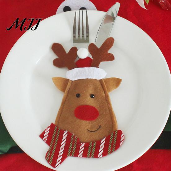 Christmas Dinner Table Setup Cutlery Holder Pockets, Non-woven Fabric Pouch Bags for Spoon Knife Holders Fork, Santa Snowman Reindeer Tableware