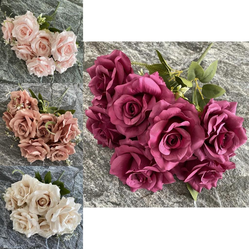 Realistic Fake Flower Arrangement 7 Stems Rose Bouquet For Living Room Decor