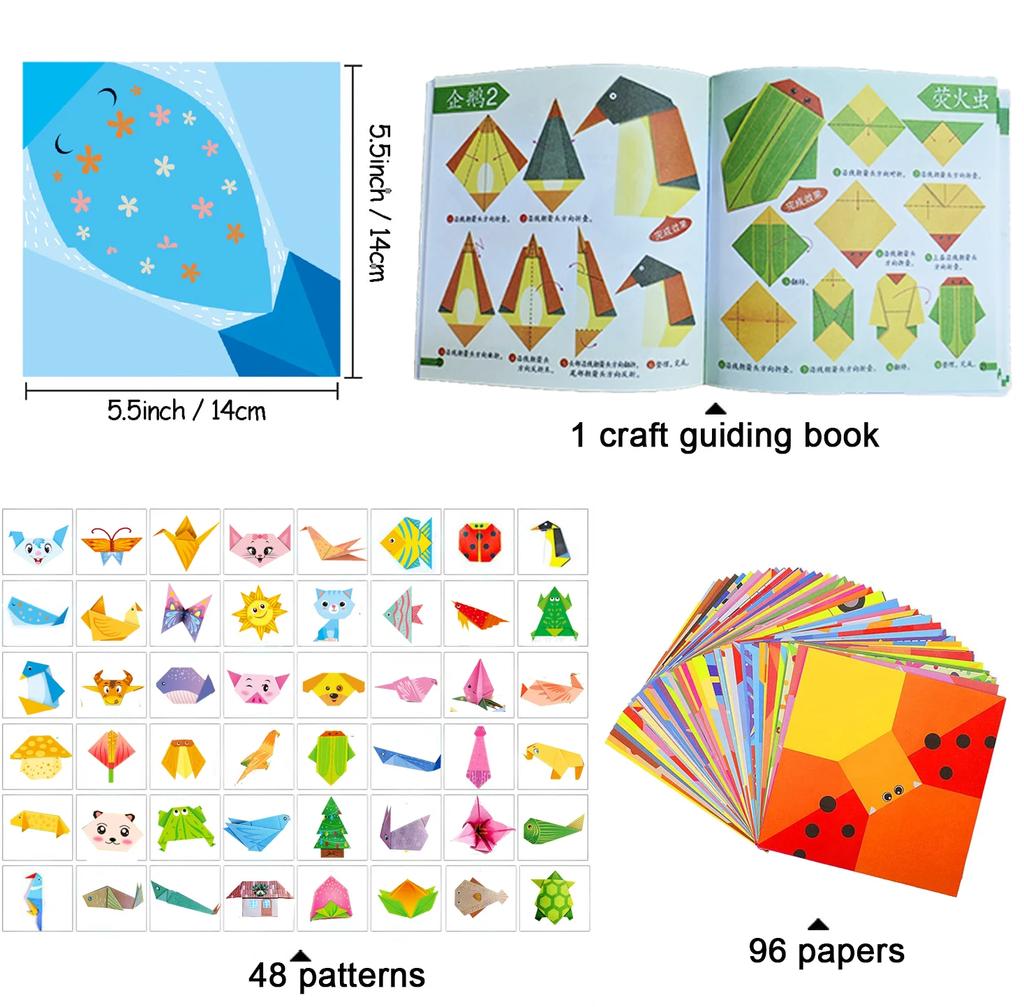 Origami Kit with 30/96 Sheets Paper & Guide Book, DIY Craft Art for Beginners Kids Children Boys Girls