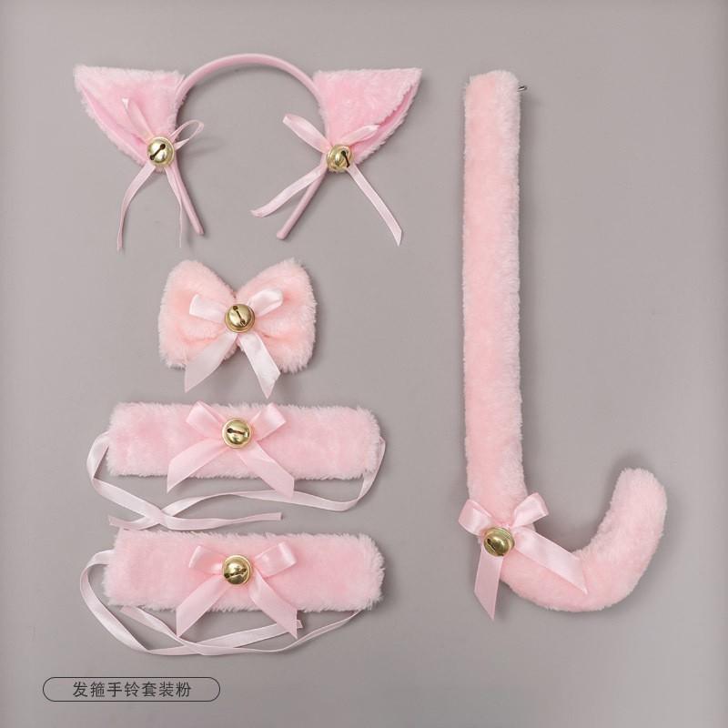 Cat Ear Headband With Plush Bell Set Cosplay Accessory Anime Girl Costume Maid Tail Prop