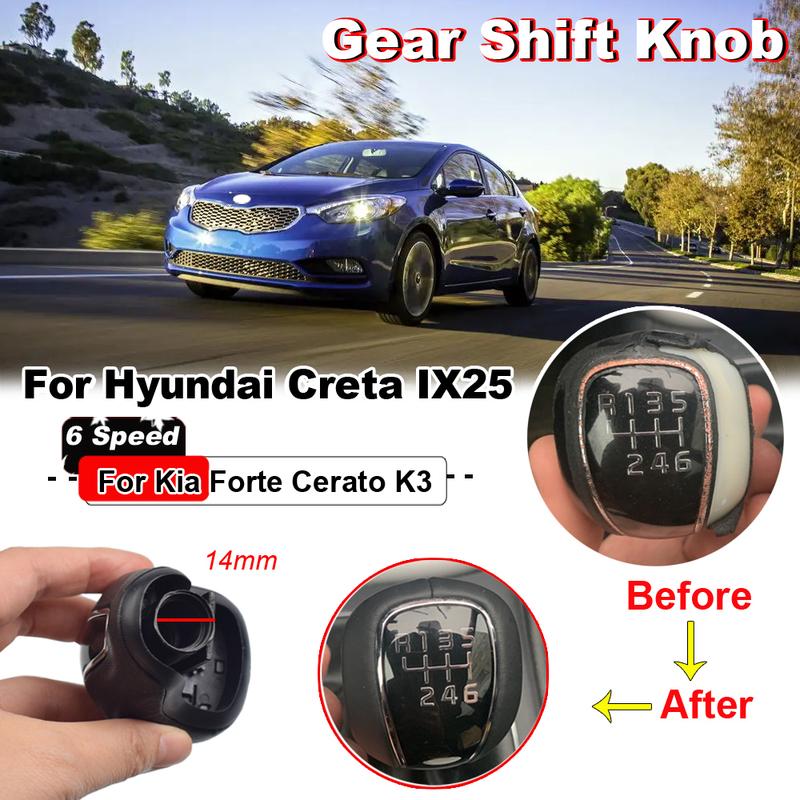 6 Speed Leather Car MT Gear Shift Knob Lever Stick Shifter Knob For Hyundai Creta IX25 For Kia Forte Cerato K3 Ceed 2012-2016