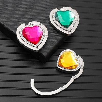 Fashion Rhinestone Folding Table Hook Portable Love Shape Purse Bag Hanger Foldable Bag Parts Handbag Hook Holder Outdoor