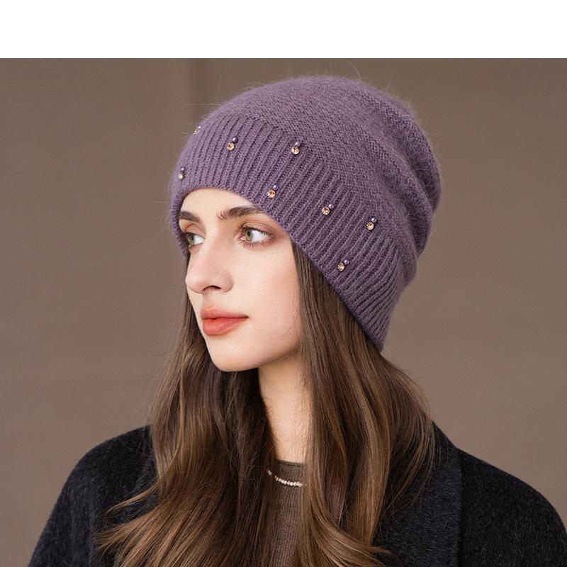 Rabbit Hair Hat Winter Knitted Hat Women's Pullover Wool Hat