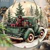 Christmas Wooden Sign with Vintage Pickup Truck Pattern, Warm Winter Round Sign for Front Door Wall Hanging Decor, Ideal Christmas Decoration
