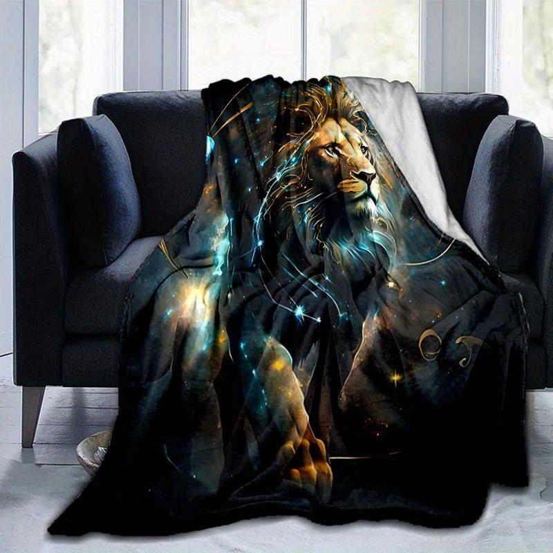 1pc Lion's Cosmic Journey Blanket  Soft Throw for Home Decor, Gift Idea, Living Room, Travel, Camping, Car Blankets