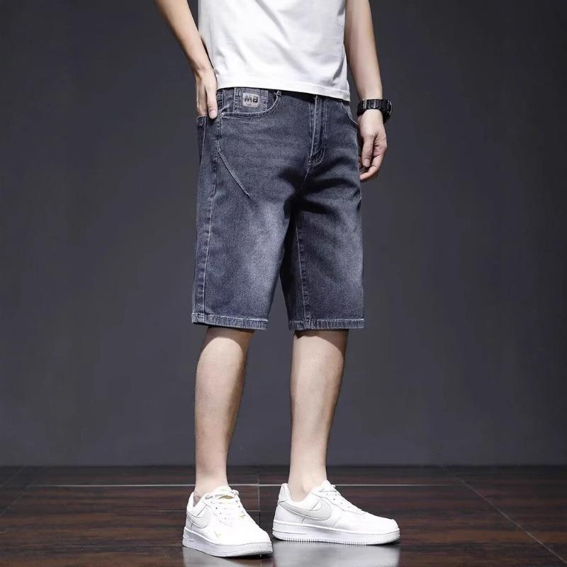 Summer thin men's denim shorts trendy brand straight loose blue versatile five-point pants casual pants summer