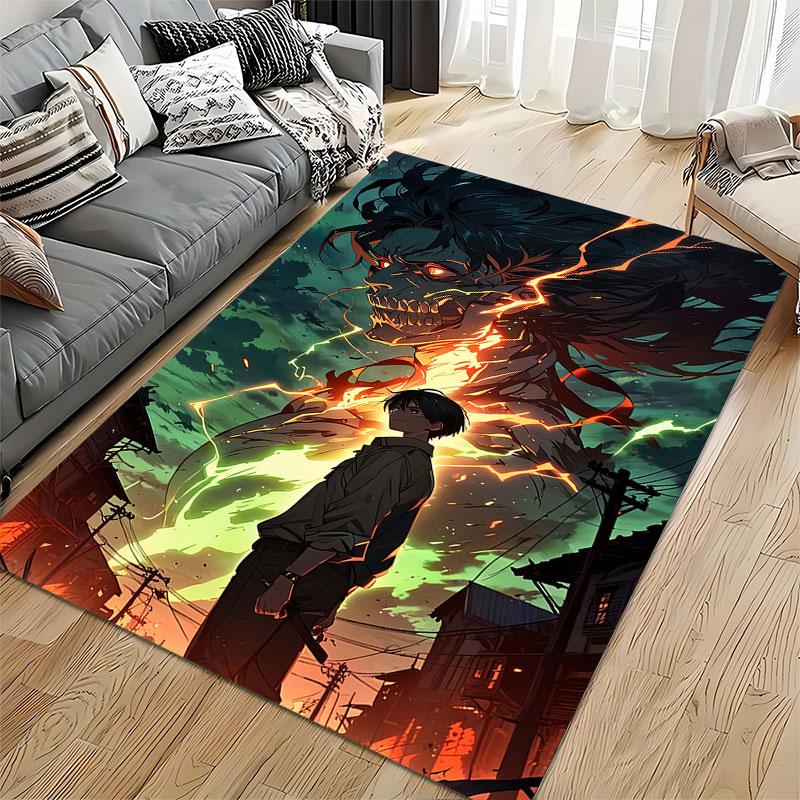 "Dark Fiery Anime Figure Design" suitable as a non-slip mat for the living room or bedroom sofa