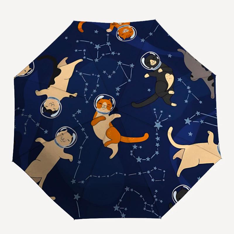 

1pc Space Cats Automatic Folding Umbrella - Compact 8-Rib Design, Durable Plastic & Iron, Lightweight for Outdoor Daily Use032