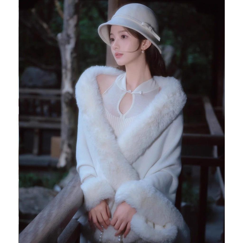 New Arrivalcheongsam Outer Wear Pure Color Atmosphere Shawl Outer Wear Women's White Shawl