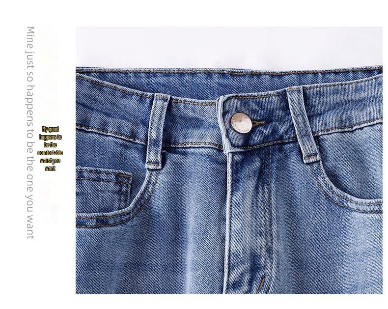 Women's Washed Blue Wide-Leg Jeans - 2025 Spring/Autumn Trendy Scimitar-Cut Loose Slimming Banana Pants