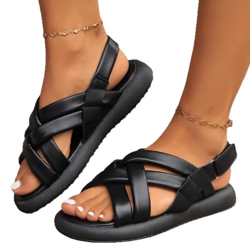 Sandálias Novas Mulheres Verão Senhoras Sandálias Rasteiras Moda Velcro Sapatos de Praia