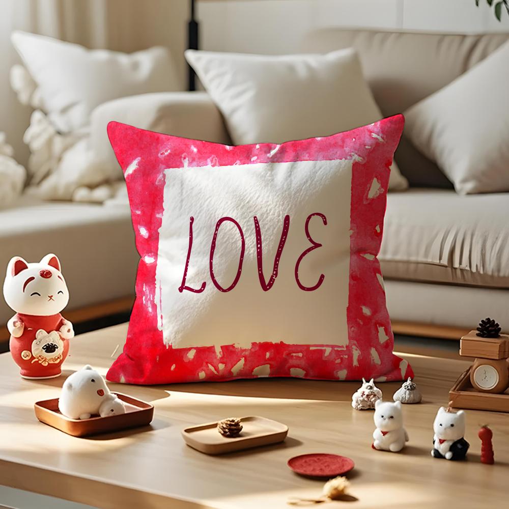 Valentine Red Heart Pillow Case Antidustmite Pillowcase Invisible Zipper Silky Short Plush Sofa Cushion Cover