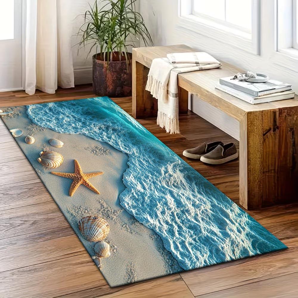 Summer Beach Starfish 3D Runner Rug Long Kitchen Mat Non-Slip Hallway Entry Carpet Living Room Bathroom Decor Floor Rugs