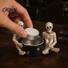 Handcrafted Resin Witch Figurine Halloween Skull Candle Holder, Spooky Star Cup Tealight Stand Candlestick Holder with Metal Heatproof Liner,