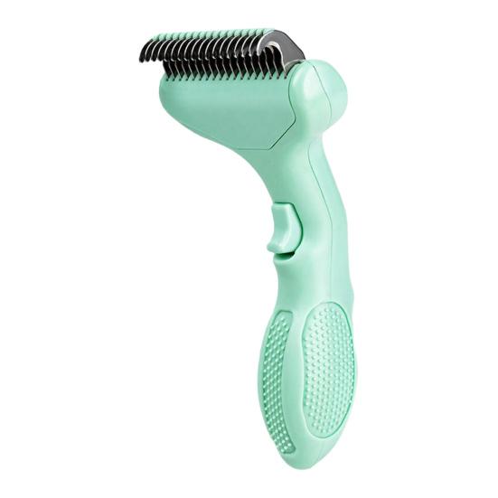 Pet Dematting Comb Dogs Undercoat Rake Deshedding Tool with Curved Stainless Steel Teeth
