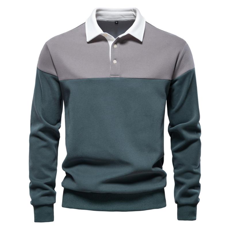 New Long-sleeved Sweatshirt in Spring and Autumn High-quality Loose Casual and Versatile Color-blocking Lapel Pullover Men's Top