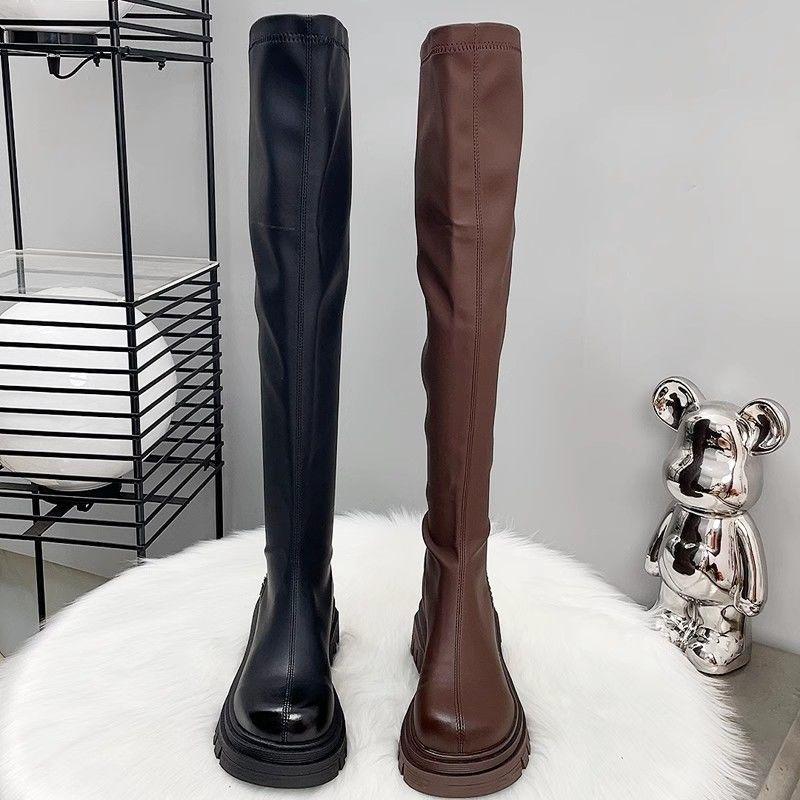 Women's Over-the-Knee High-Tube Autumn/Winter Knight Boots - Slim, Height-Increasing, Elastic, Plus Velvet with Zipper.