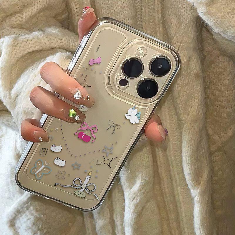 Butterfly Cherry Cartoon Soft Shell Case for iPhone 13 14 15 16 Pro Max