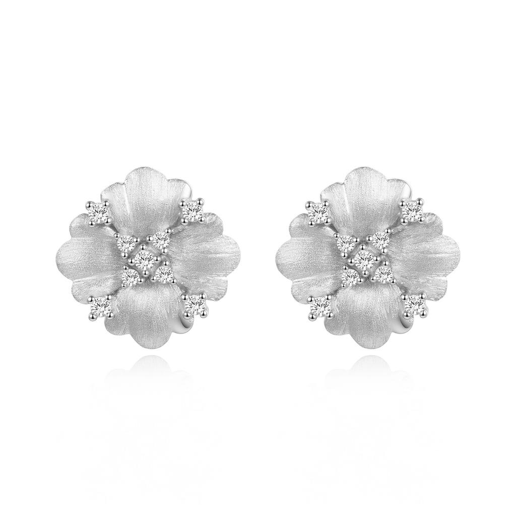 S925 Sterling Silver Flower Moissanite Stud Earrings 14K Gold Plated Brushed Finish Fine Earrings Jewelry for Women
