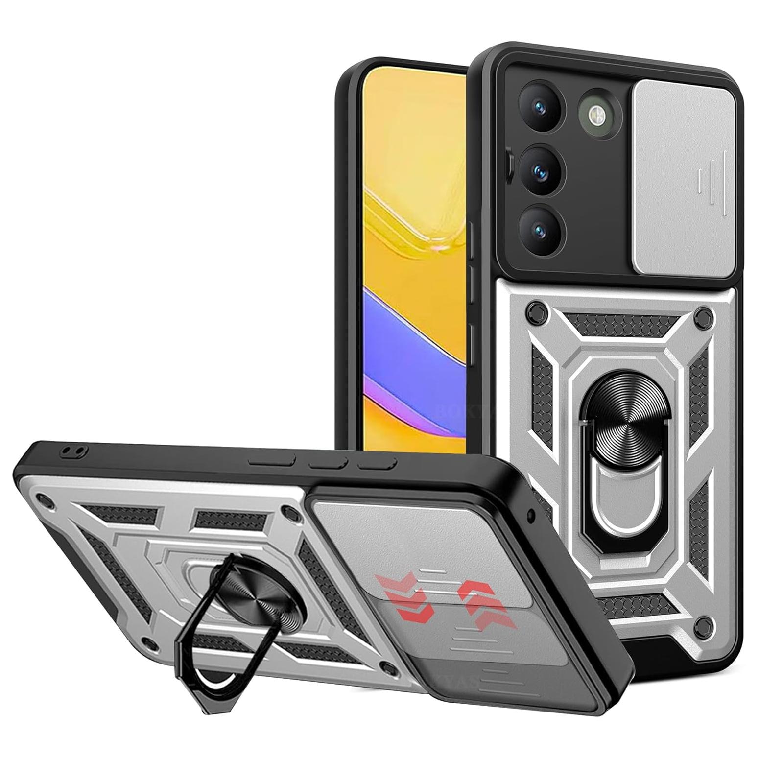 

Чехол Armor для VIVO V40 SE V30 Lite 5G V30 Pro V30E V29 V29E, защитный чехол для объектива с кольцом, магнитный держатель, чехол Fundas For VIVO V40 SE серебряный