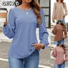 Women's Fashion Casual Solid Color Print Long Sleeve O-Neck Blouses & Shirts
