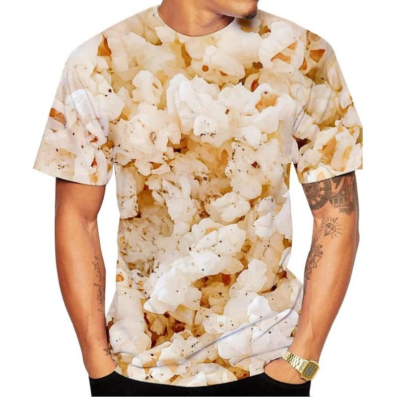 Summer Fashion New Popcorn Fun Pattern Men's Printed T-shirt Street Harajuku Short Sleeve Plus Size Round Neck Top