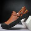 Fashion Outdoor Summer Men Sandals Handmade Leather Mens Casual Shoes Outdoor Men Wading Aqua Shoes Male Beach Shoes Simple Roman Flats