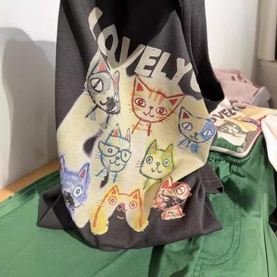Plus Size Ice-Cool Cat Print Women’s Summer T-Shirt – Short Sleeve, Breathable, Colorful, Loose Fit