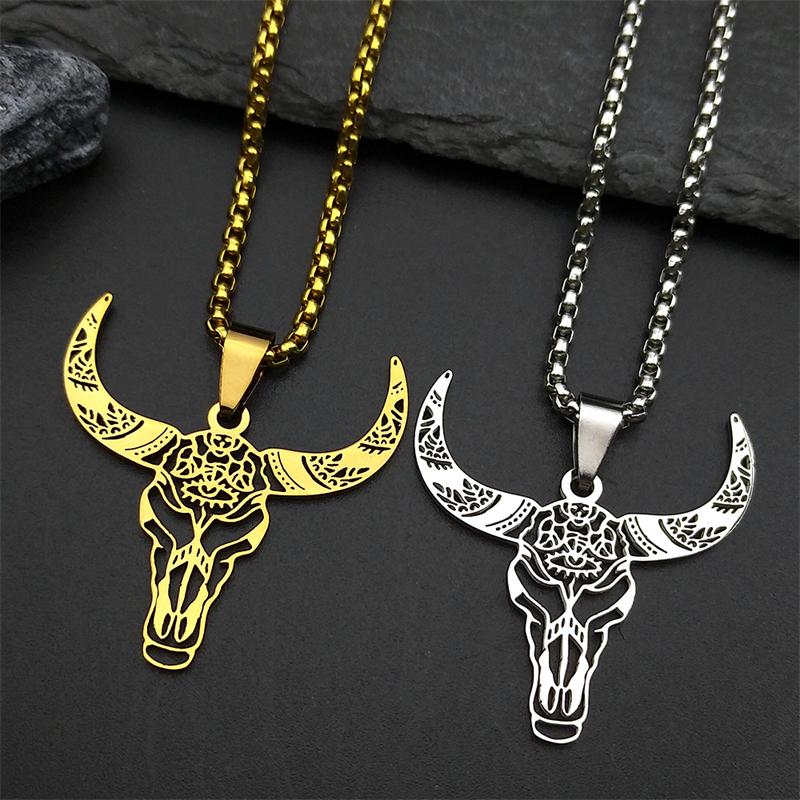 Holle Stier Halskettingen Voor Vrouwen Mannen Roestvrij Staal Goud Zilver Kleur Boheemse Dier Hoofd Mannelijke Ketting Sieraden Cadeaus