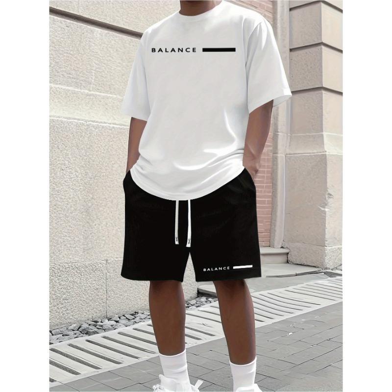 2026 Casual Men's Set Summer Apparel Color-Blocked Short-Sleeve Top Relaxed Drawstring Shorts Stylish Streetwear Ensemble