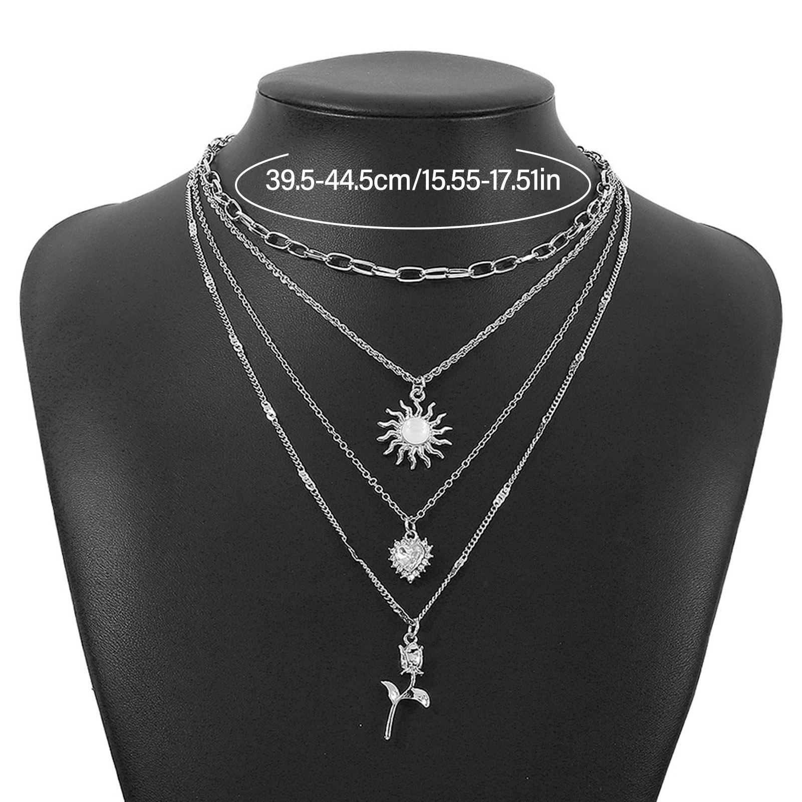 

Vintage Sun Heart Flower Necklace with Rhinestones Alloy Gold White K Layered Collarbone Chain Street Fashion Jewelry