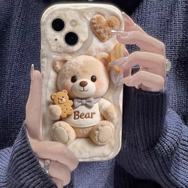 Cute Cookie Teddy Bear Pattern Silicone Phone Case For iPhone 17 Pro Max 16 15 14 13 12 11 XS X XR 14 15 Plus 16E 17 Air Cover