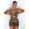Western Style Ins Gyaru Retro Print Hollow-out Sexy Sling Dress Women Slim Fit Slimming Sheath Short Skirt