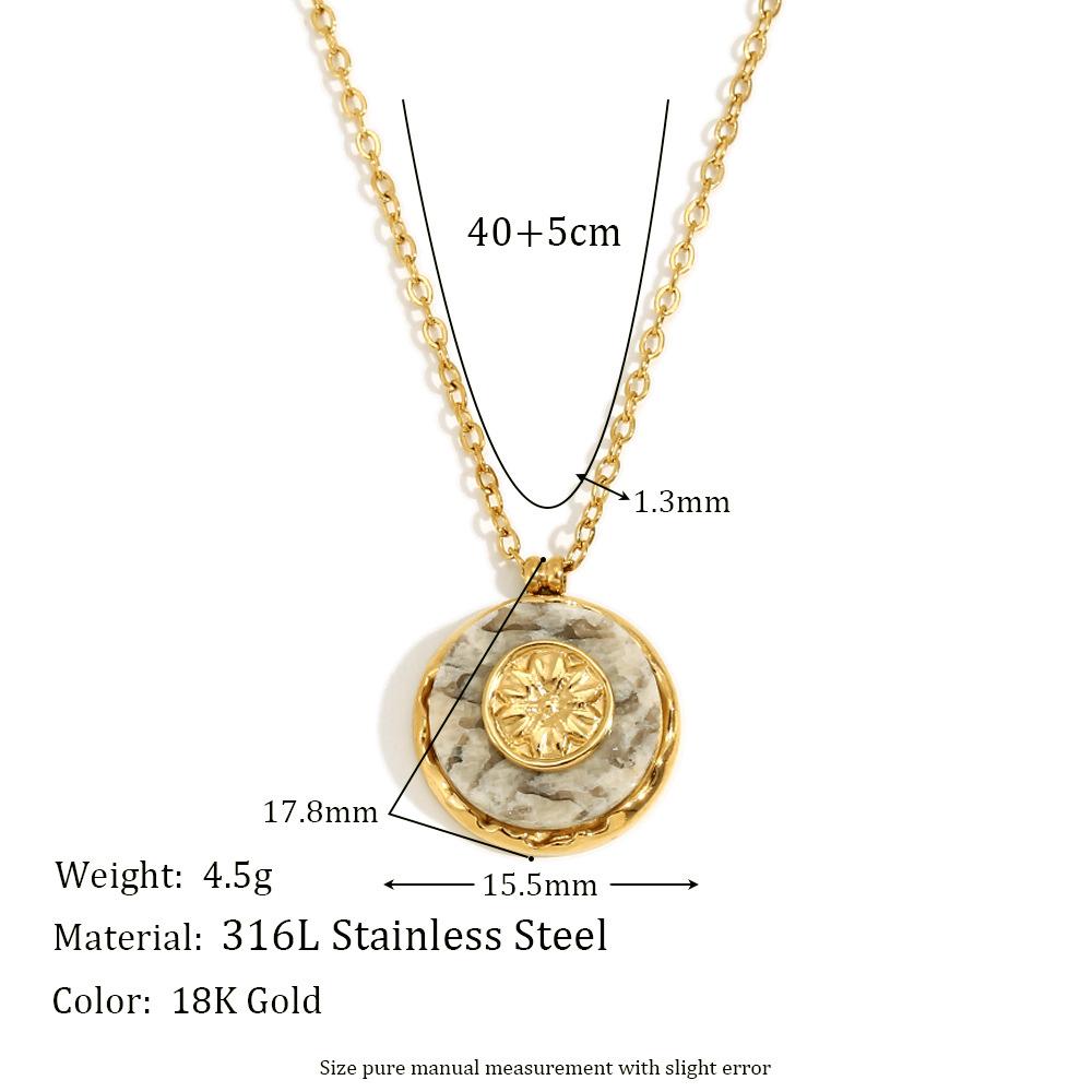 

MamacitaSlay 316L Stainless Steel Marble Round Sun Necklace 18K Gold Plated Waterproof Jewelry Women s Minimalist Retro Necklace 45cm золотой