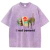 Retro T-shirt Vintage Płukana Bawełna T-shirt Jem Cement Książka Kot Graficzny T-shirt Casual Streetwear Wiosna Lato
