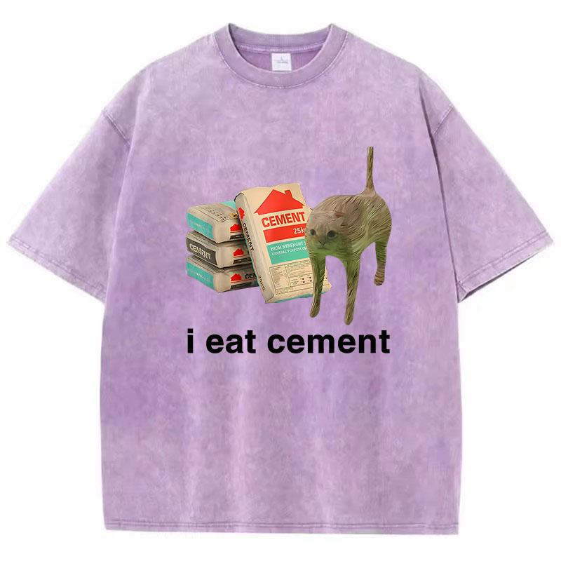 Retro T-shirt Vintage Płukana Bawełna T-shirt Jem Cement Książka Kot Graficzny T-shirt Casual Streetwear Wiosna Lato