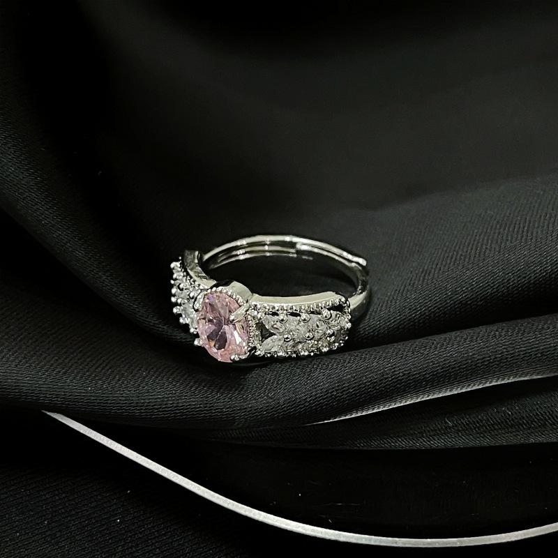 Color Series Yellow Diamond Pink Diamond Red Diamond Open Ring Light Luxury French Premium Sense Micro-Inlaid Diamond Zircon Ring Women