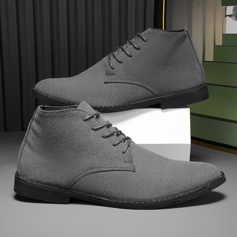 Men's Ankle Boots Suede Lace Up Men's Chelsea Boots Daily and Outdoor Casual Fashion Mid Top Cowboy Boots Shoe Set Skateboard