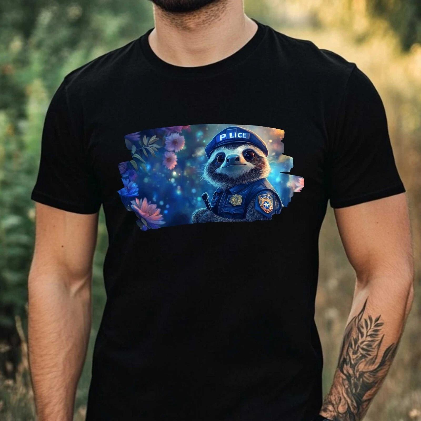 T-Shirt Herren Faultier als Polizist Motiv Baumwolle Größe XS bis 5XL XS