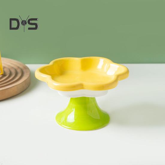 Ceramic Raised Cat Bowls Flower Design Elevated Cat Food Water Bowl Small Cat Feeding Dish for Cats Small Dogs